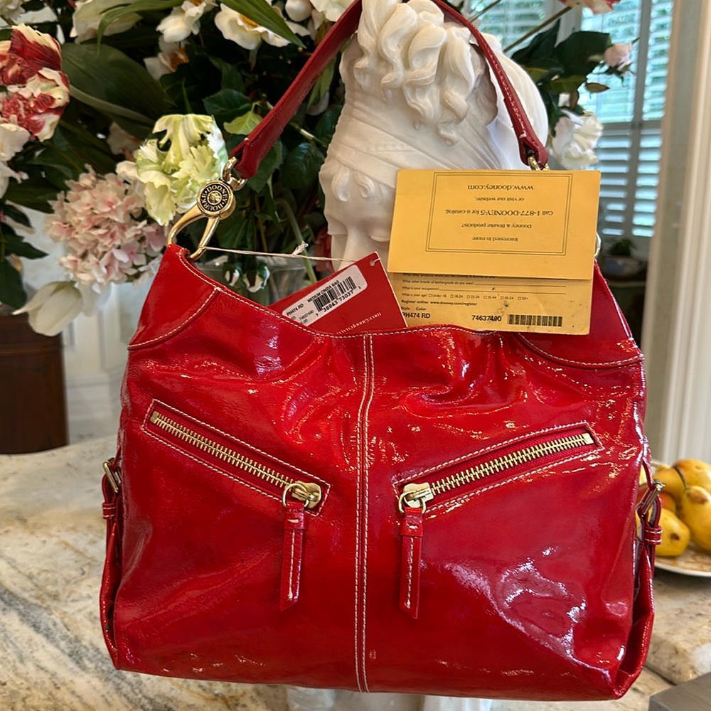 Dooney Bourke, red patent leather handbag, NWT